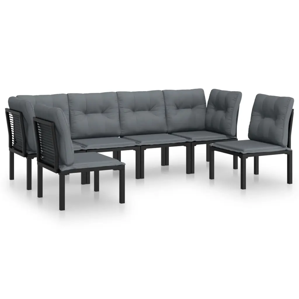 6 Piece Garden Lounge Set Black and Grey Poly Rattan 3187738 - Furniture