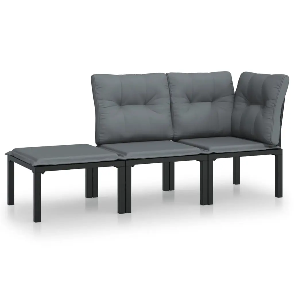 3 Piece Garden Lounge Set Black and Grey Poly Rattan 3187740 - Furniture
