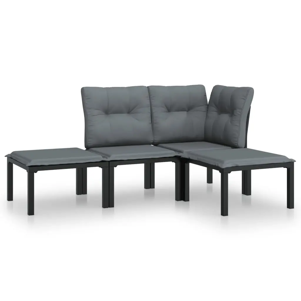 4 Piece Garden Lounge Set Black and Grey Poly Rattan 3187741 - Furniture