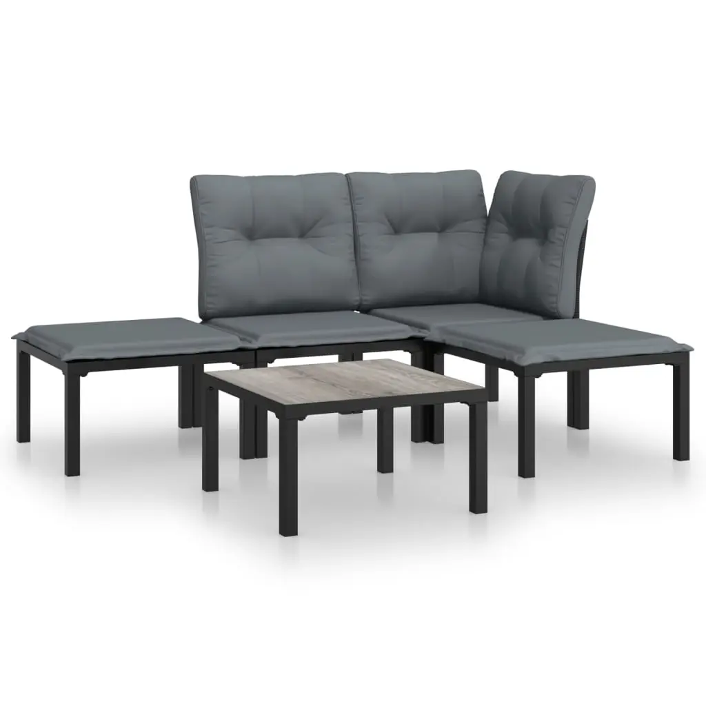 5 Piece Garden Lounge Set Black and Grey Poly Rattan 3187742 - Furniture