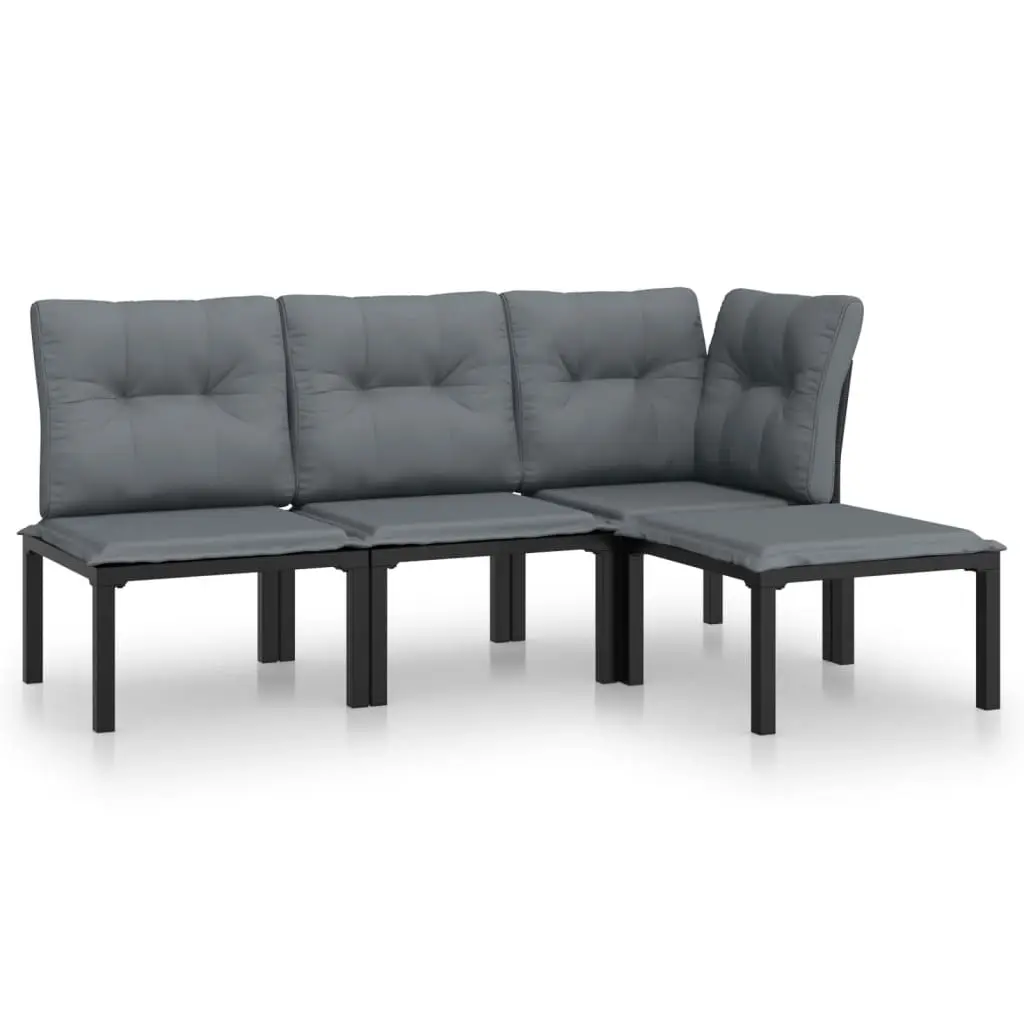 4 Piece Garden Lounge Set Black and Grey Poly Rattan 3187743 - Furniture