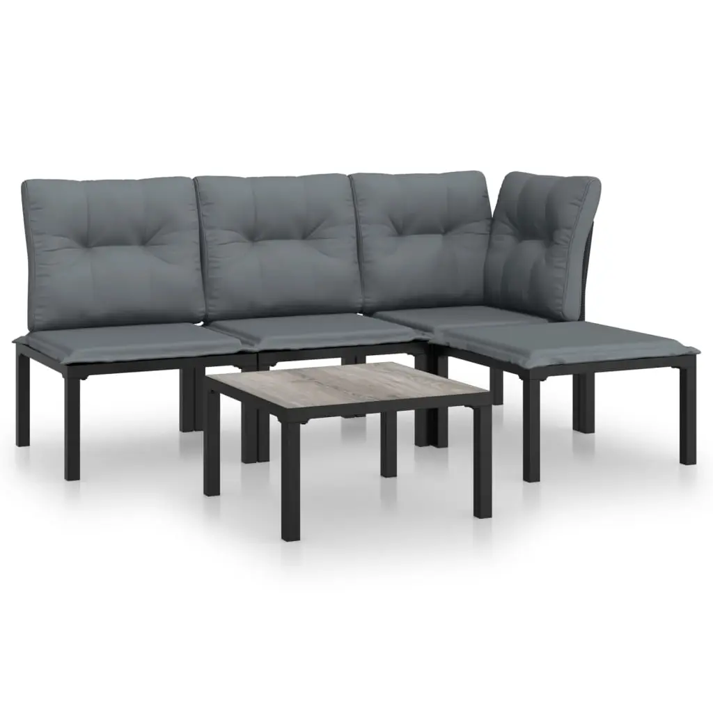 5 Piece Garden Lounge Set Black and Grey Poly Rattan 3187744 - Furniture