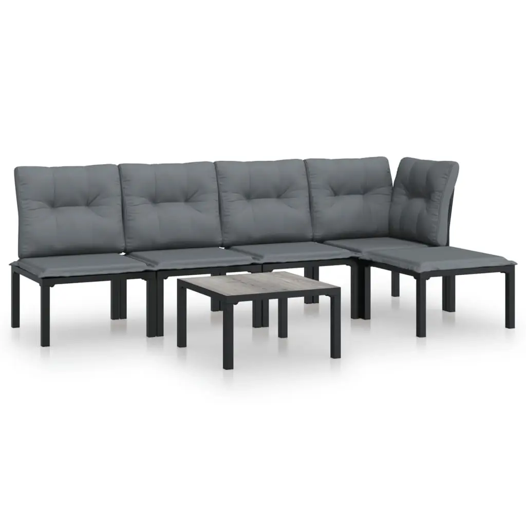 6 Piece Garden Lounge Set Black and Grey Poly Rattan 3187746 - Furniture