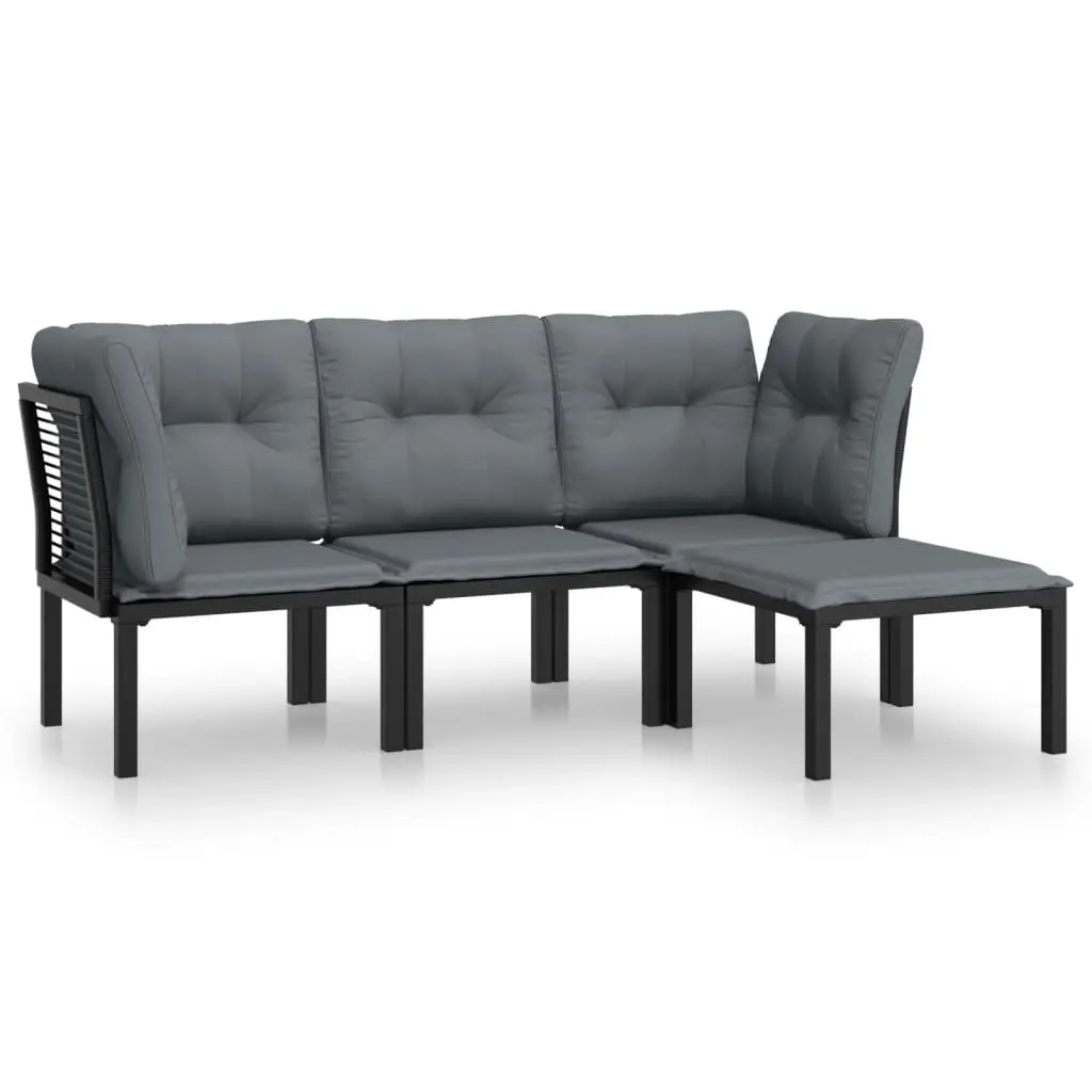 4 Piece Garden Lounge Set Black and Grey Poly Rattan 3187747 - Furniture