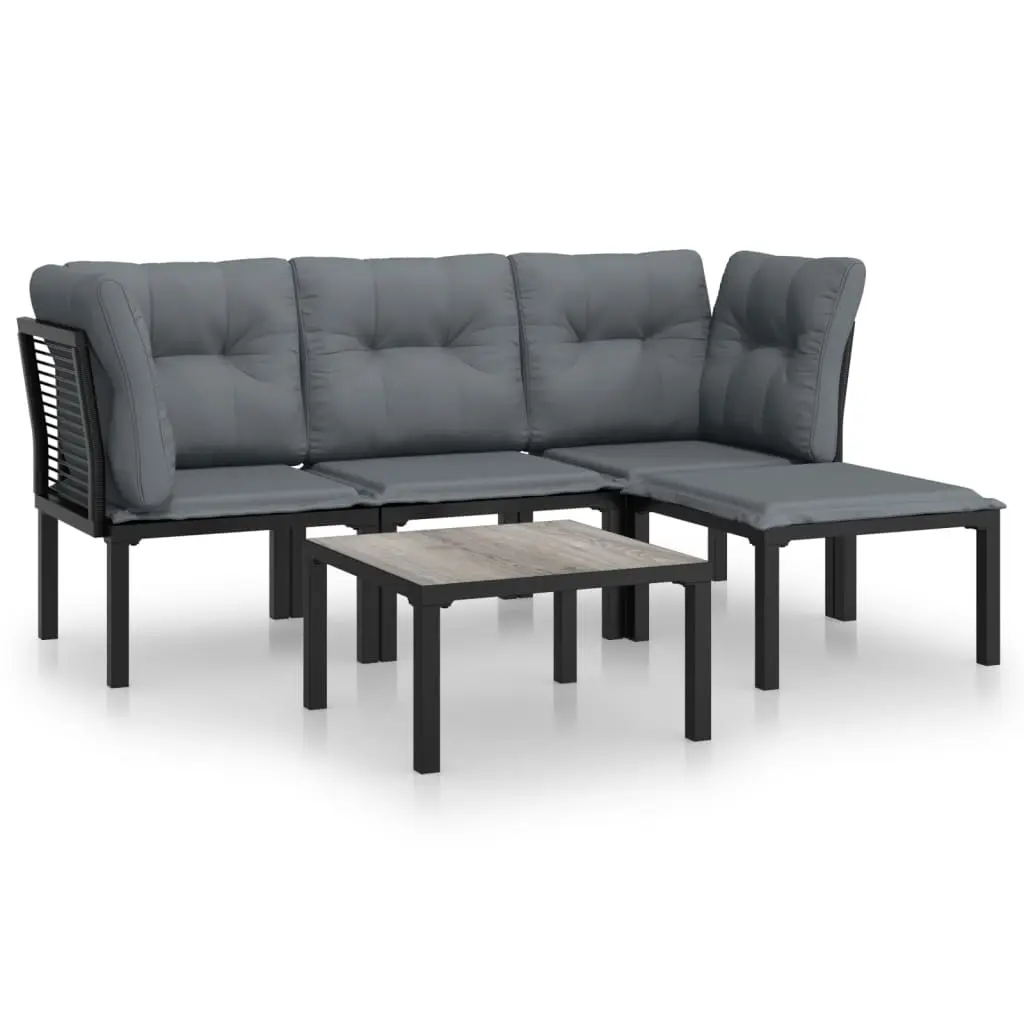 5 Piece Garden Lounge Set Black and Grey Poly Rattan 3187748 - Furniture