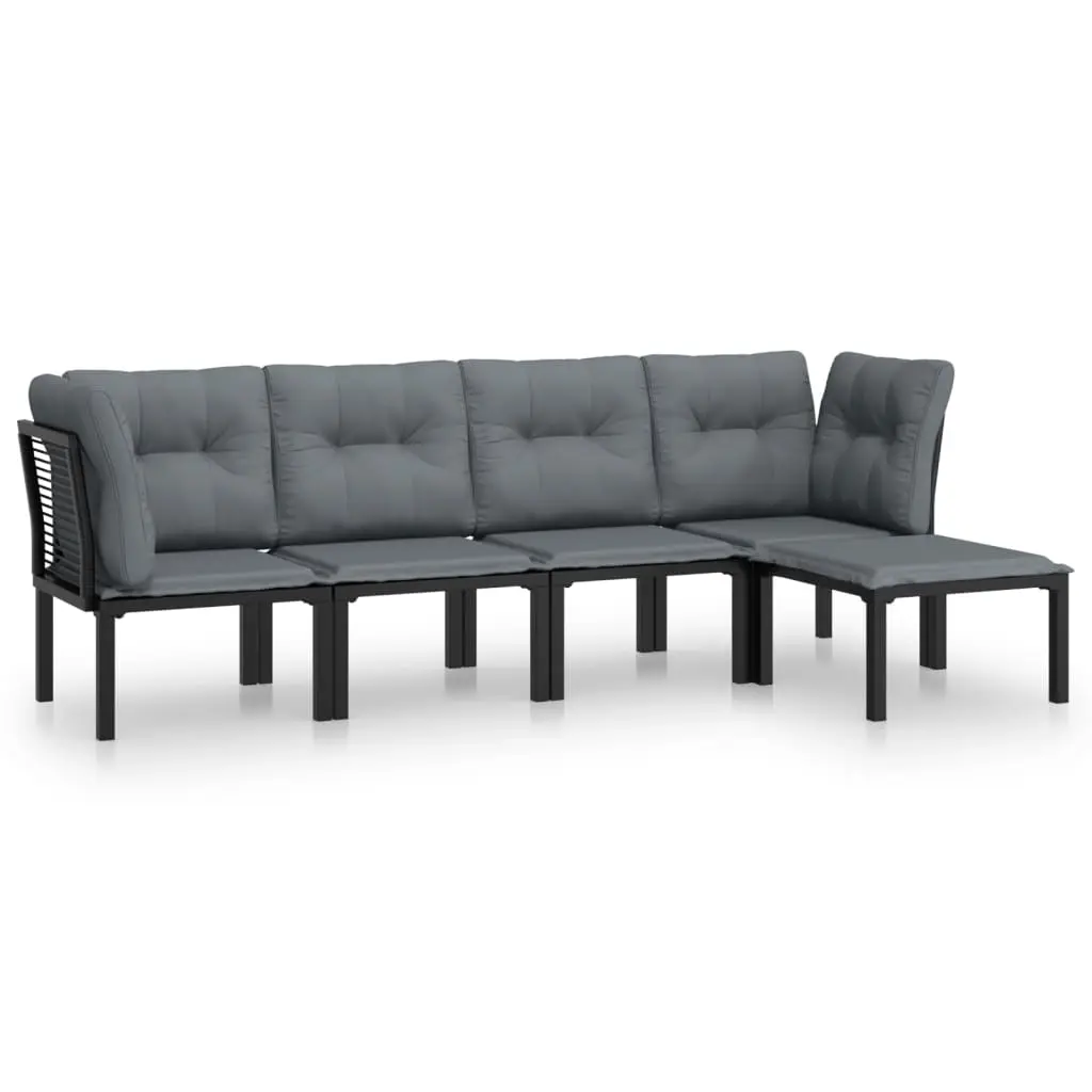 5 Piece Garden Lounge Set Black and Grey Poly Rattan 3187749 - Furniture