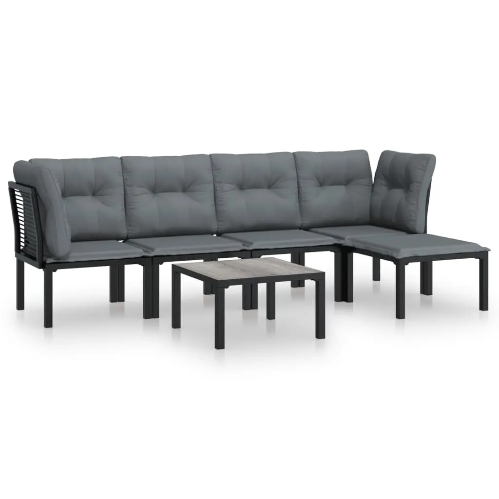 6 Piece Garden Lounge Set Black and Grey Poly Rattan 3187750 - Furniture