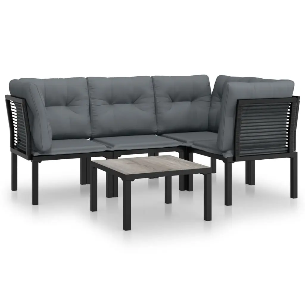5 Piece Garden Lounge Set Black and Grey Poly Rattan 3187752 - Furniture