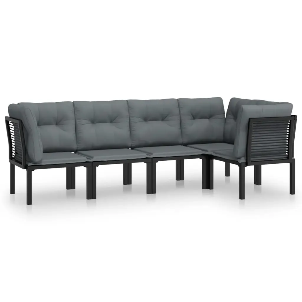 5 Piece Garden Lounge Set Black and Grey Poly Rattan 3187753 - Furniture