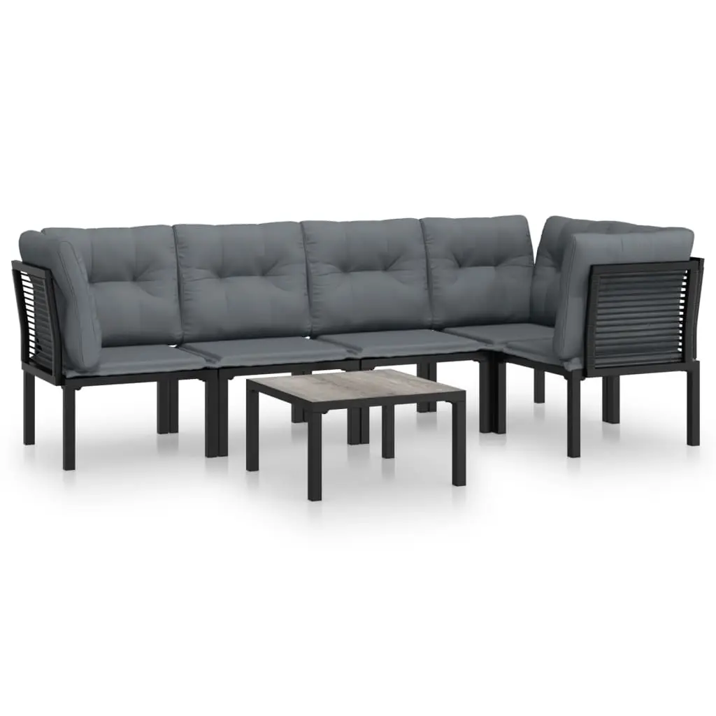 6 Piece Garden Lounge Set Black and Grey Poly Rattan 3187754 - Furniture