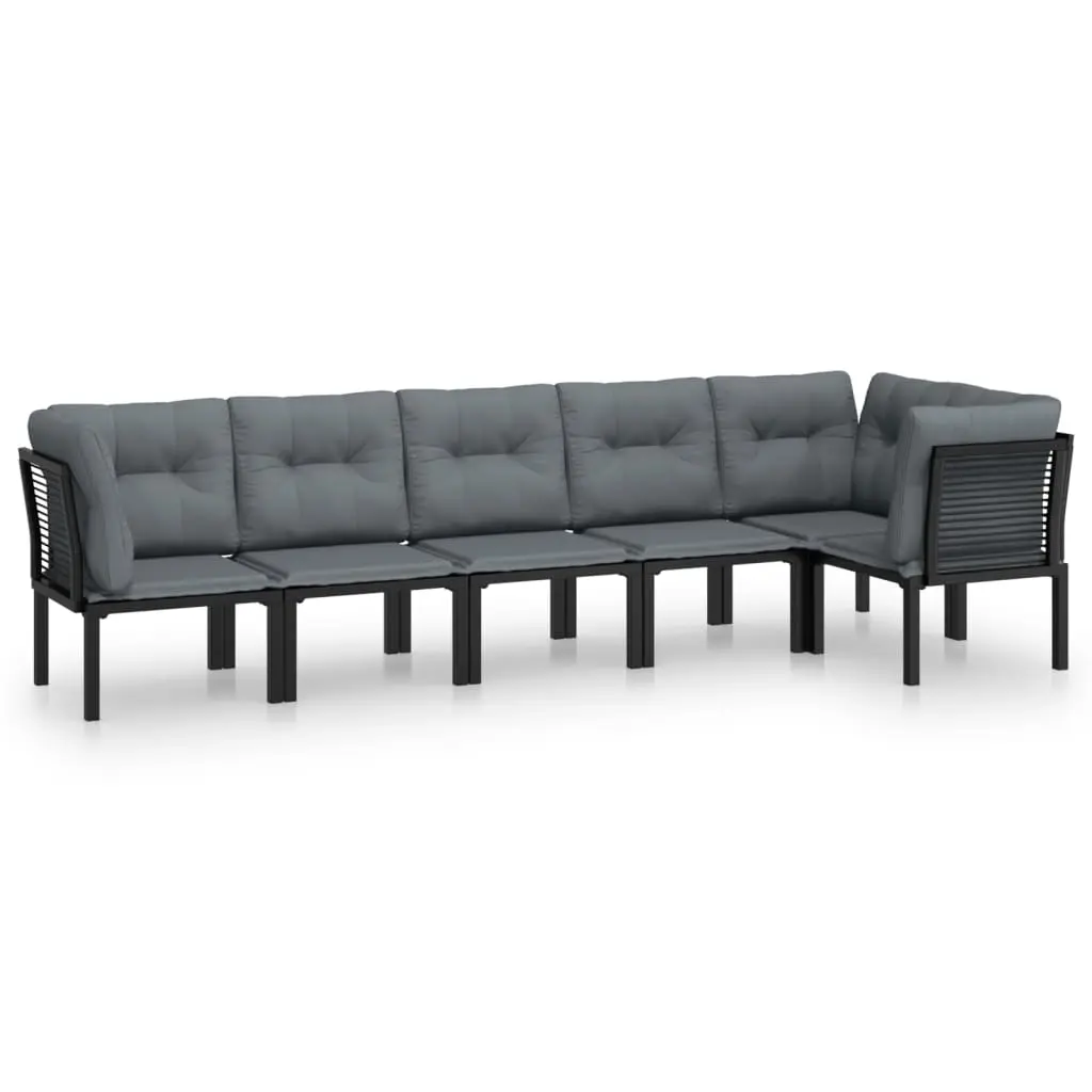 6 Piece Garden Lounge Set Black and Grey Poly Rattan 3187755 - Furniture
