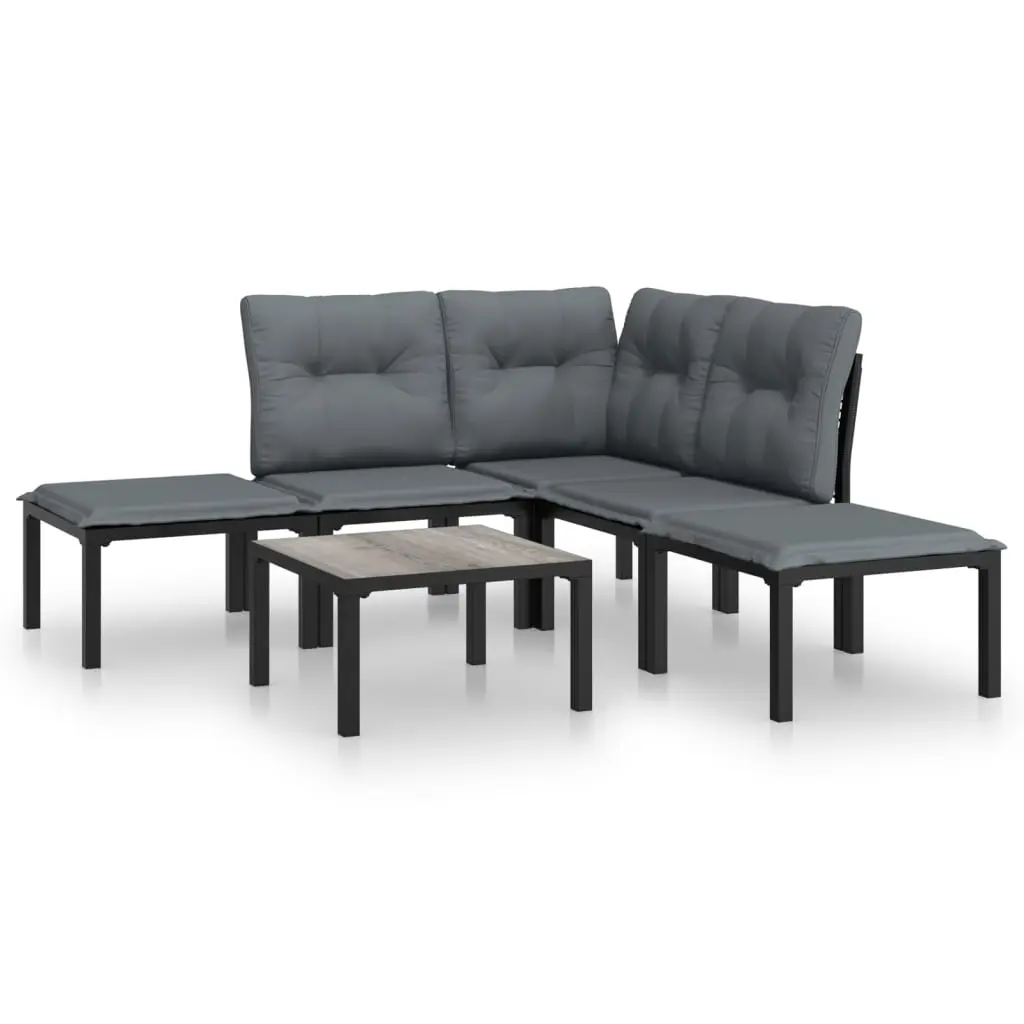 6 Piece Garden Lounge Set Black and Grey Poly Rattan 3187756 - Furniture