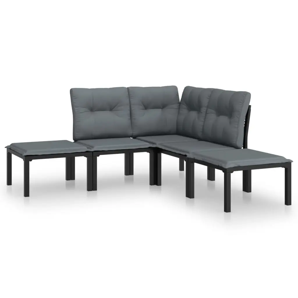 5 Piece Garden Lounge Set Black and Grey Poly Rattan 3187757 - Furniture
