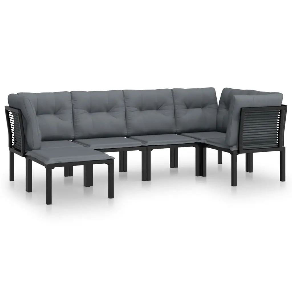 6 Piece Garden Lounge Set Black and Grey Poly Rattan 3187758 - Furniture