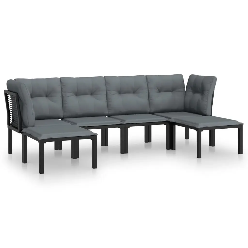 6 Piece Garden Lounge Set Black and Grey Poly Rattan 3187762 - Furniture