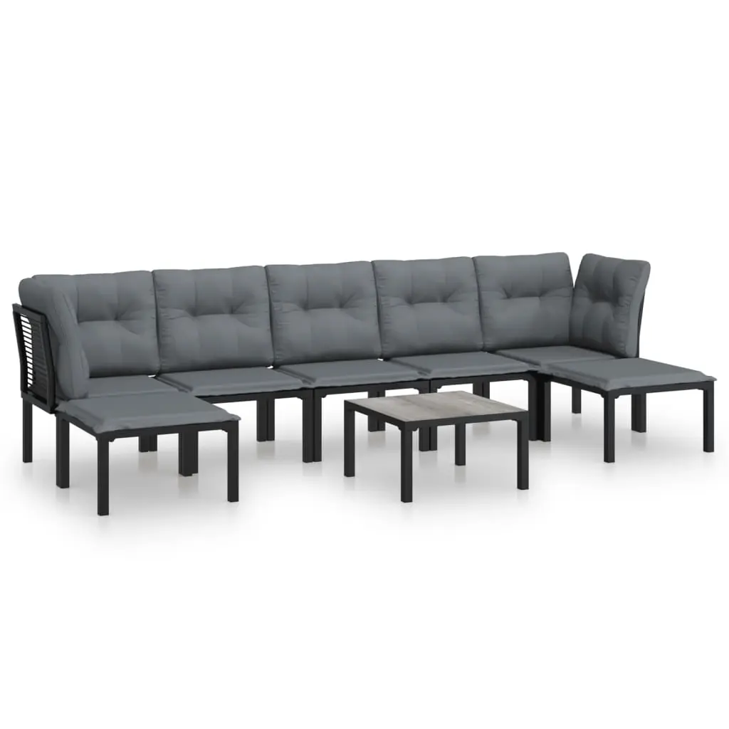 8 Piece Garden Lounge Set Black and Grey Poly Rattan 3187765 - Furniture