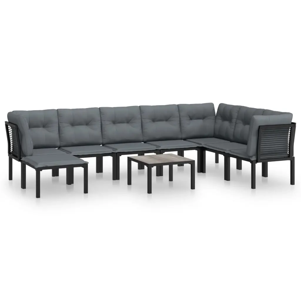 9 Piece Garden Lounge Set Black and Grey Poly Rattan 3187767 - Furniture