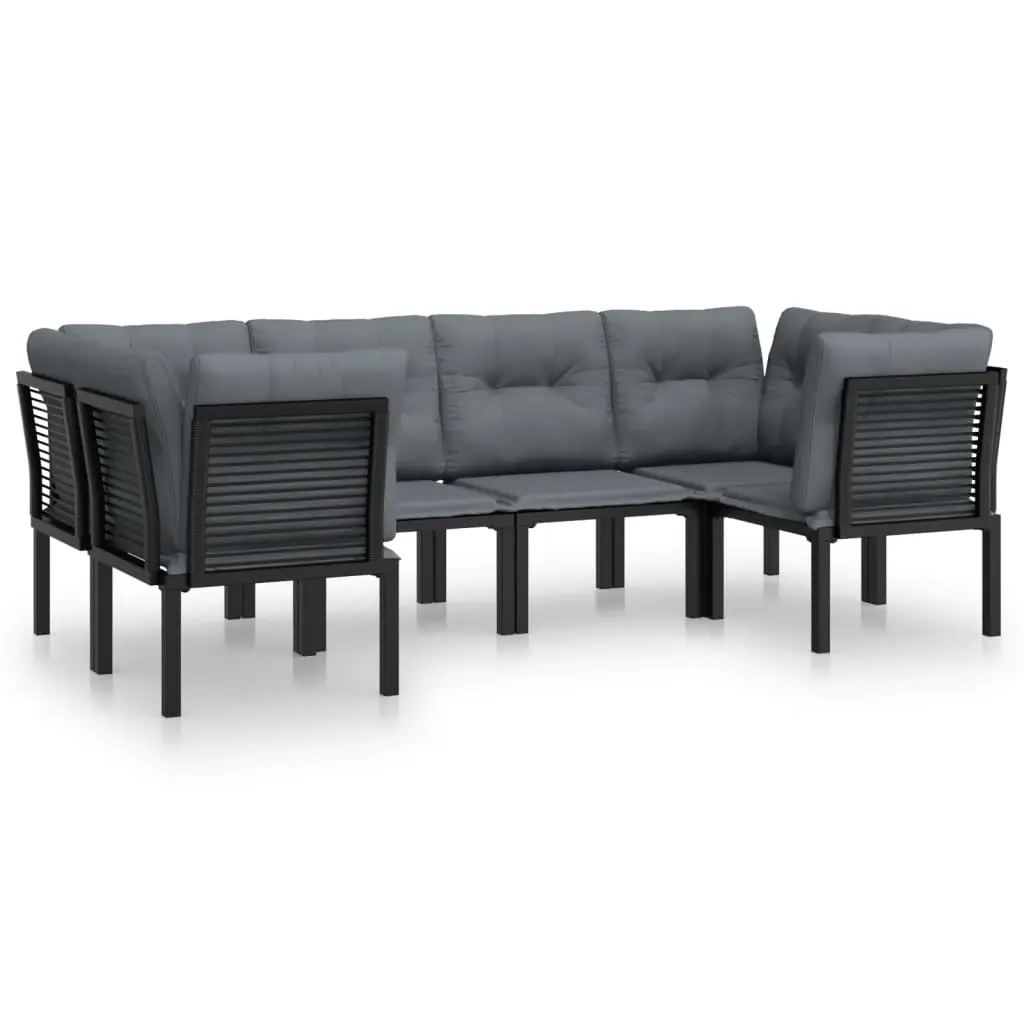 6 Piece Garden Lounge Set Black and Grey Poly Rattan 3187768 - Furniture