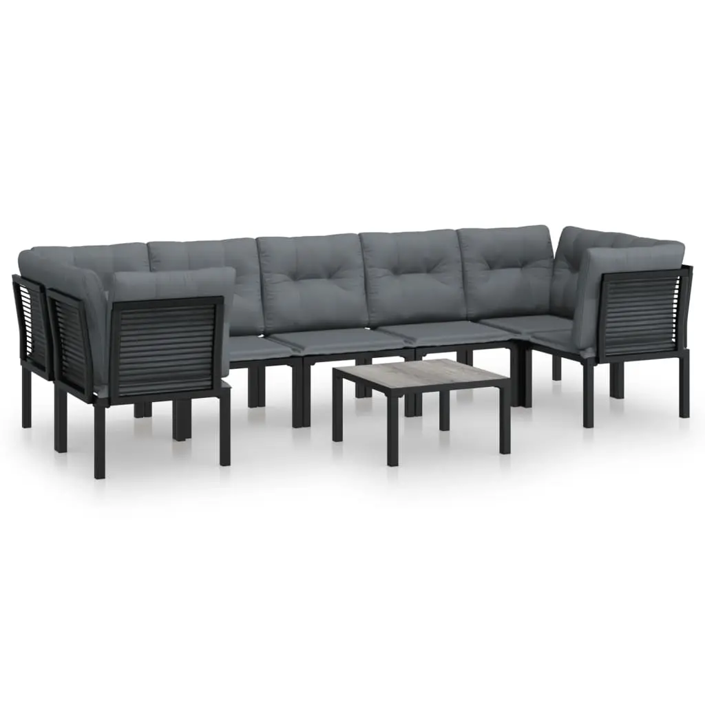 8 Piece Garden Lounge Set Black and Grey Poly Rattan 3187770 - Furniture
