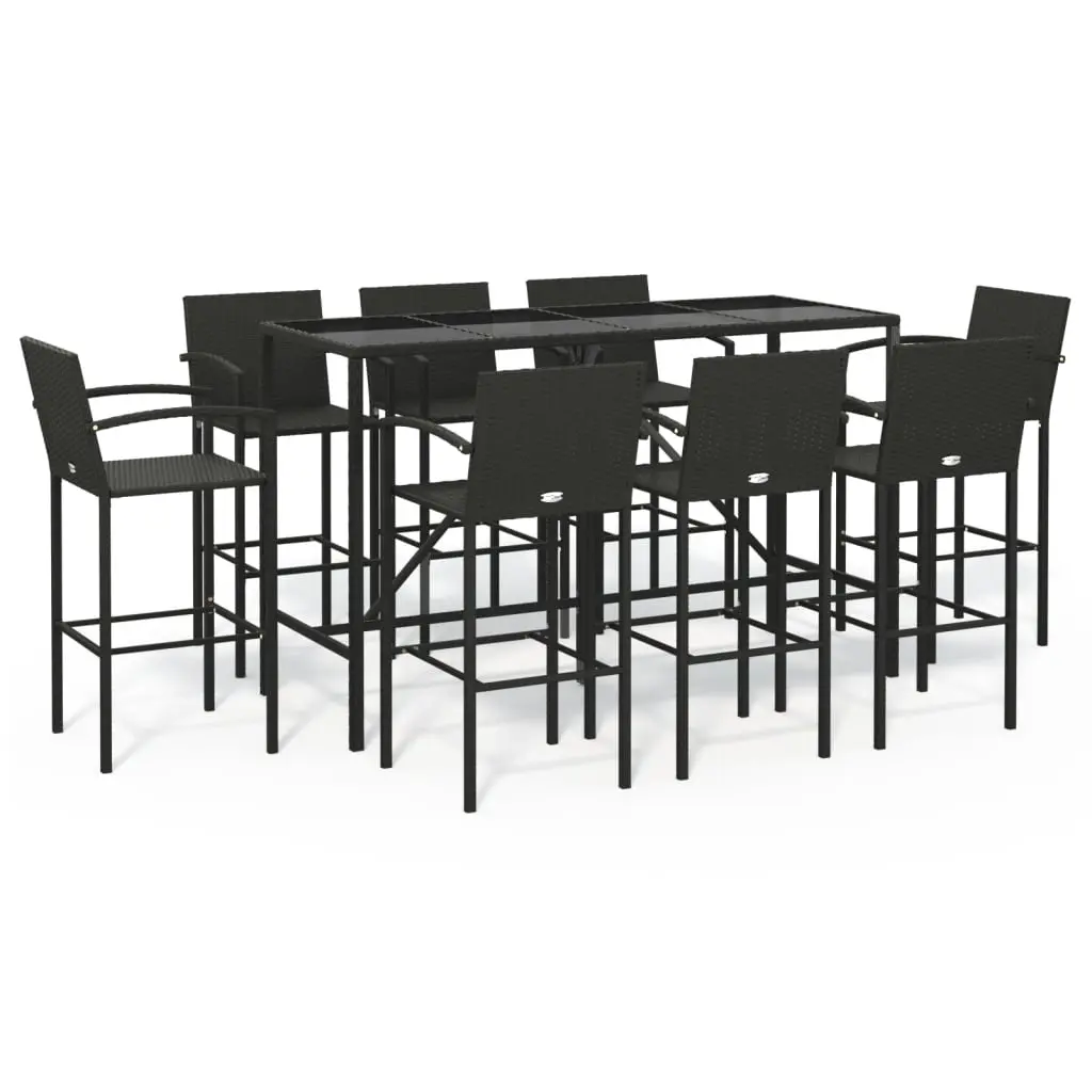 9 Piece Garden Bar Set Black Poly Rattan 3187660 - Furniture