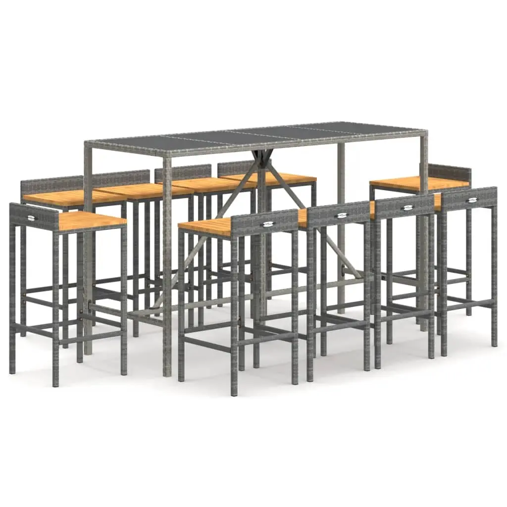 11 Piece Garden Bar Set Grey Poly Rattan& Solid Wood Acacia 3187683 - Furniture