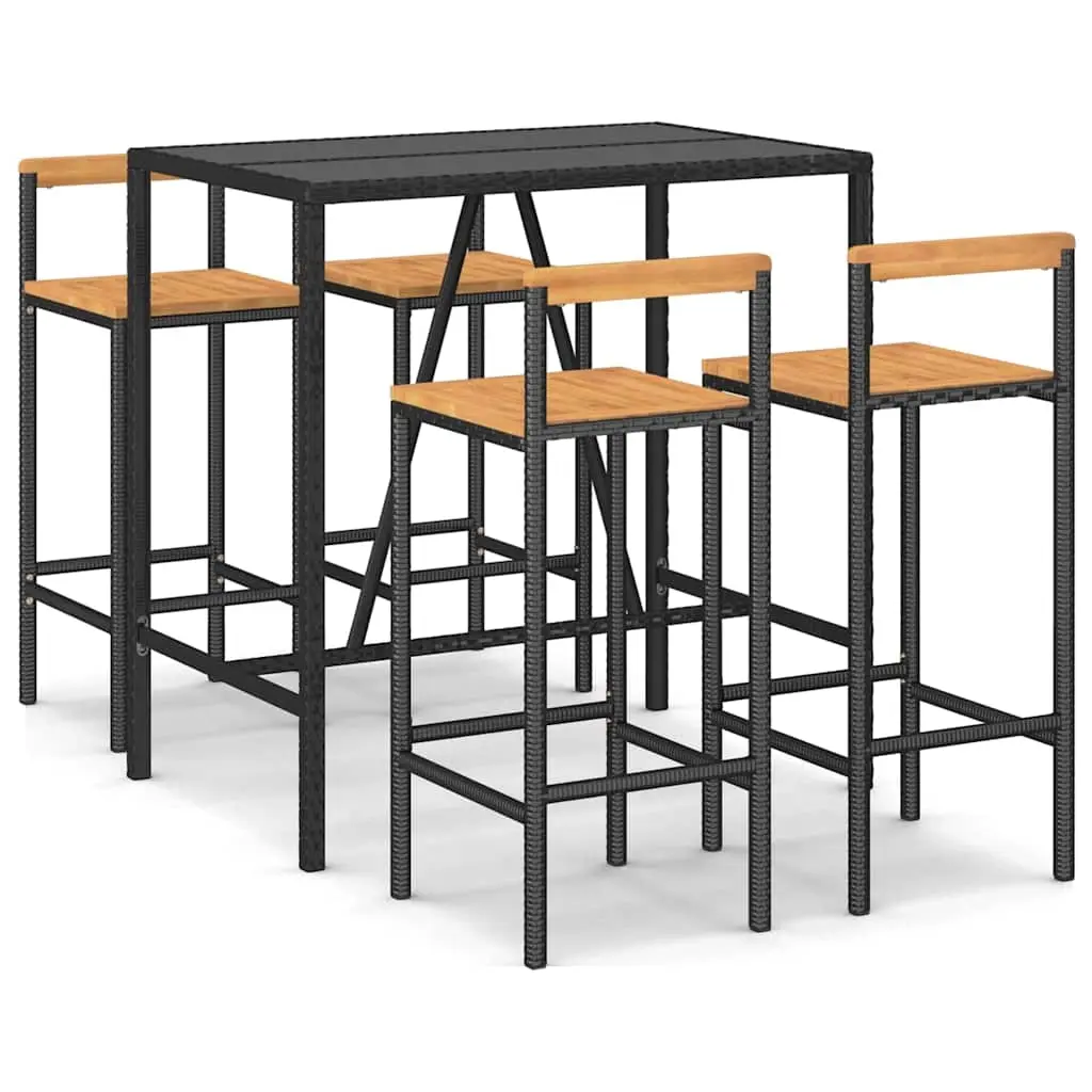 5 Piece Garden Bar Set Black Poly Rattan& Solid Wood Acacia 3187692 - Furniture