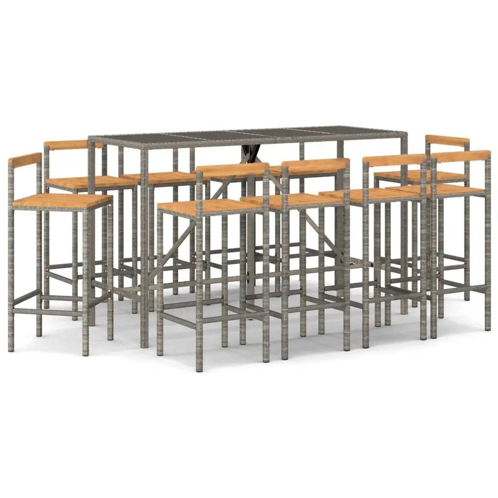 11 Piece Garden Bar Set Grey Poly Rattan& Solid Wood Acacia 3187699 - Furniture
