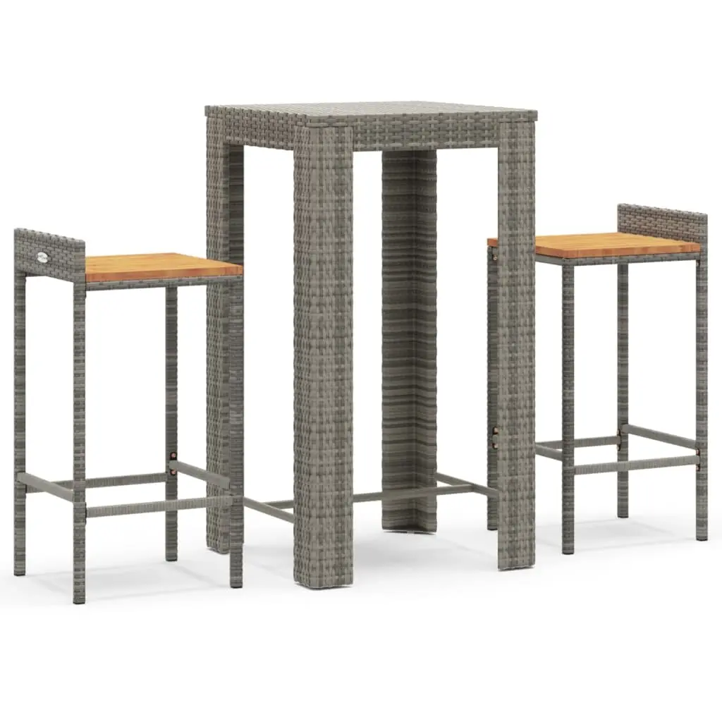 3 Piece Garden Bar Set Grey Poly Rattan&Solid Wood Acacia 3187707 - Furniture