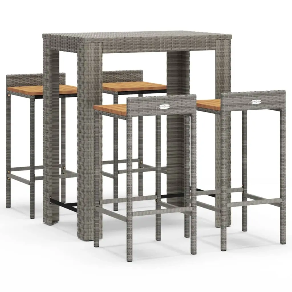 5 Piece Garden Bar Set Grey Poly Rattan&Solid Wood Acacia 3187709 - Furniture