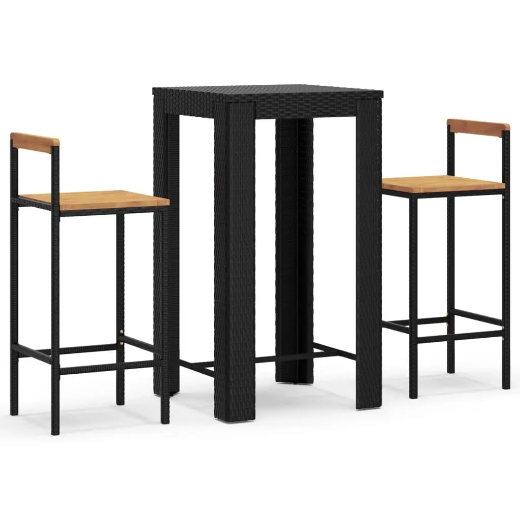 3 Piece Garden Bar Set Black Poly Rattan&Solid Wood Acacia 3187710 - Furniture