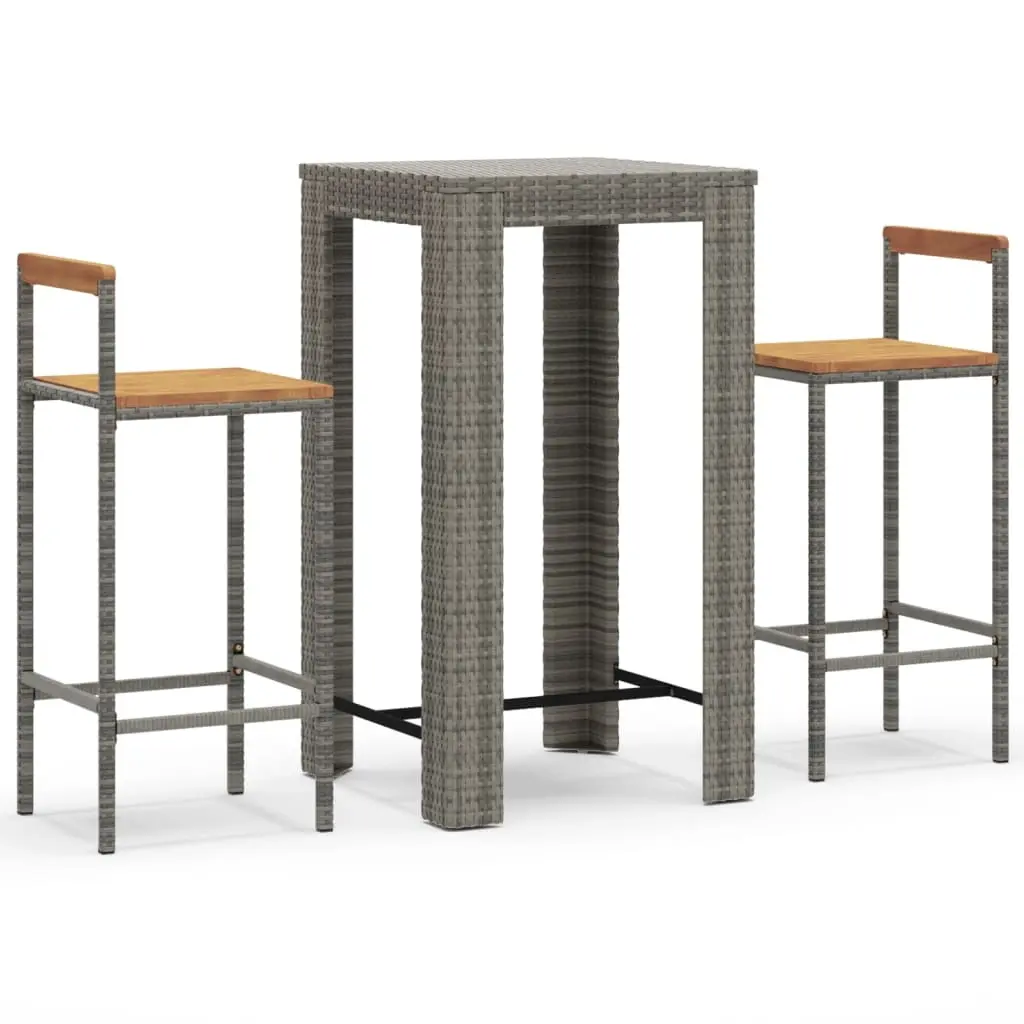 3 Piece Garden Bar Set Grey Poly Rattan&Solid Wood Acacia 3187711 - Furniture