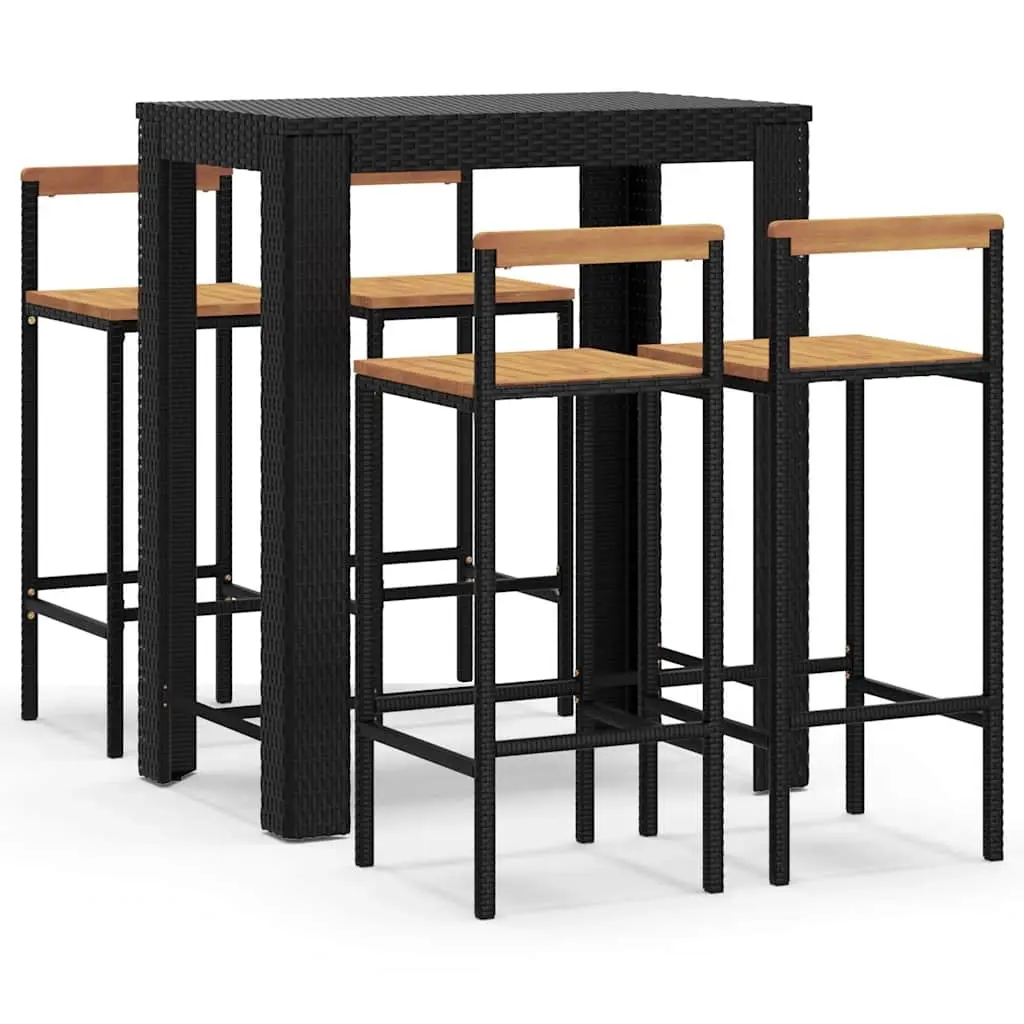 5 Piece Garden Bar Set Black Poly Rattan&Solid Wood Acacia 3187712 - Furniture