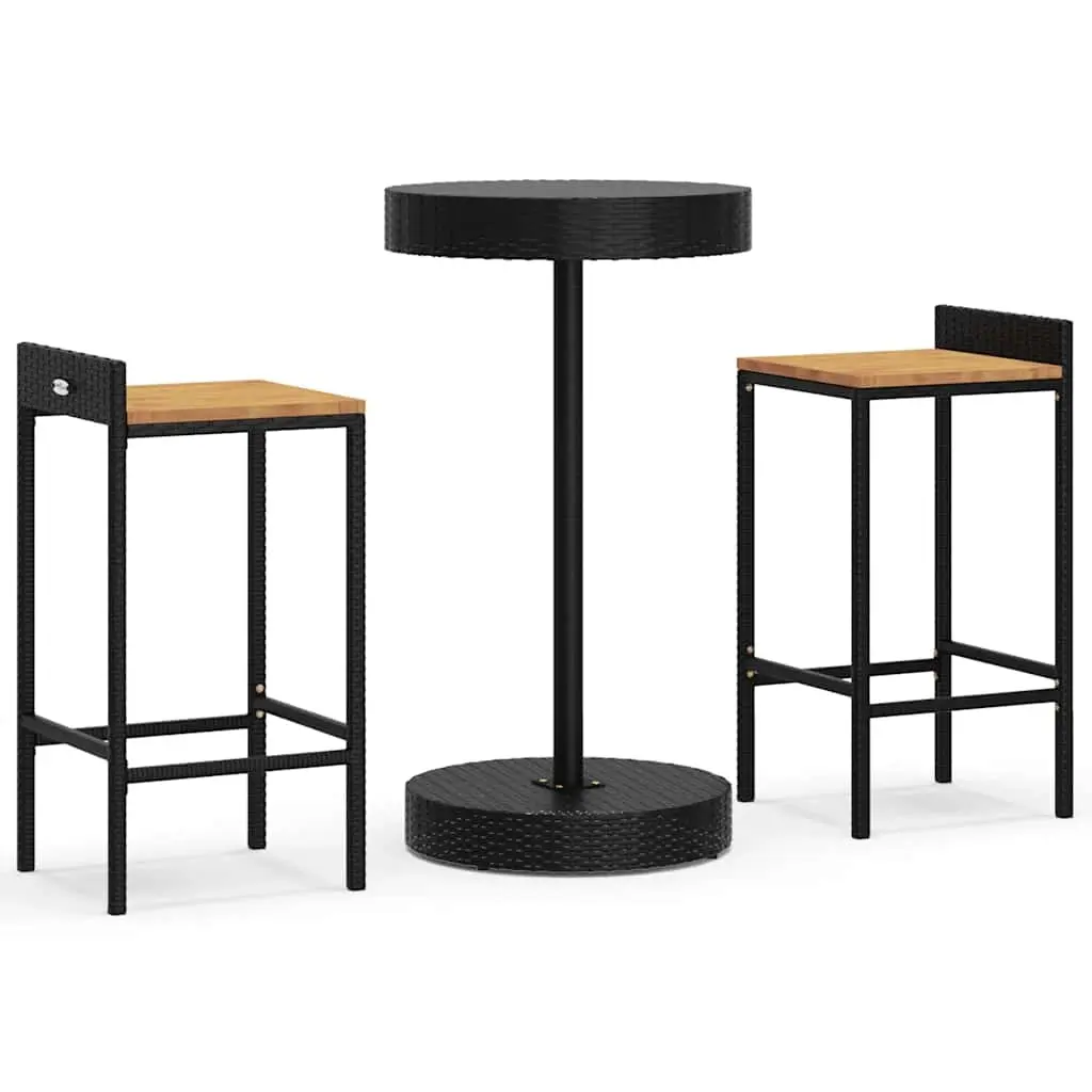3 Piece Garden Bar Set Black Poly Rattan&Solid Wood Acacia 3187714 - Furniture