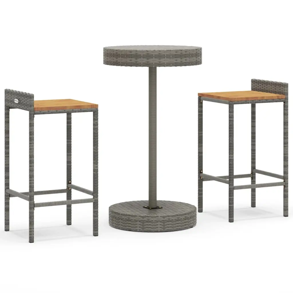 3 Piece Garden Bar Set Grey Poly Rattan&Solid Wood Acacia 3187715 - Furniture