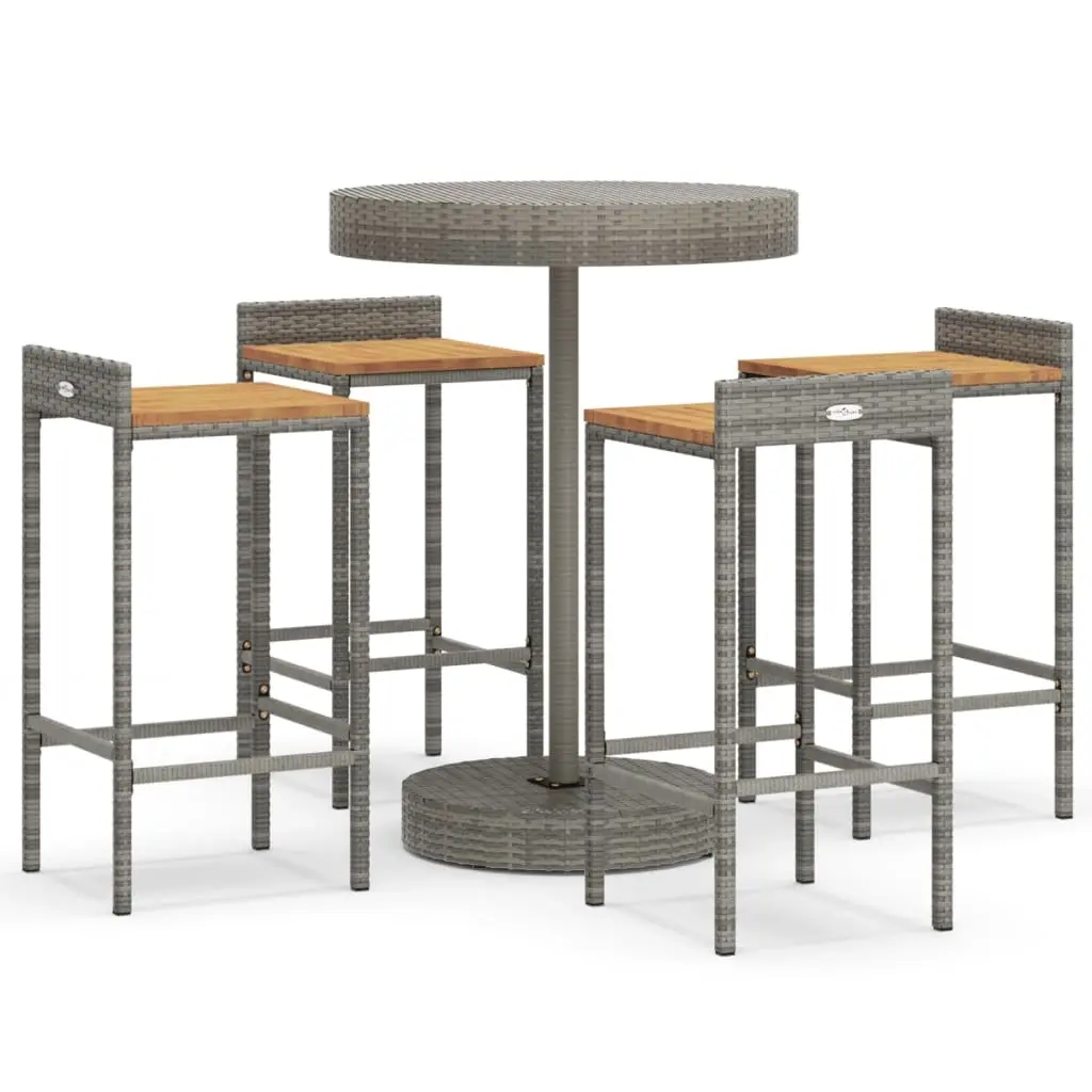 5 Piece Garden Bar Set Grey Poly Rattan&Solid Wood Acacia 3187717 - Furniture