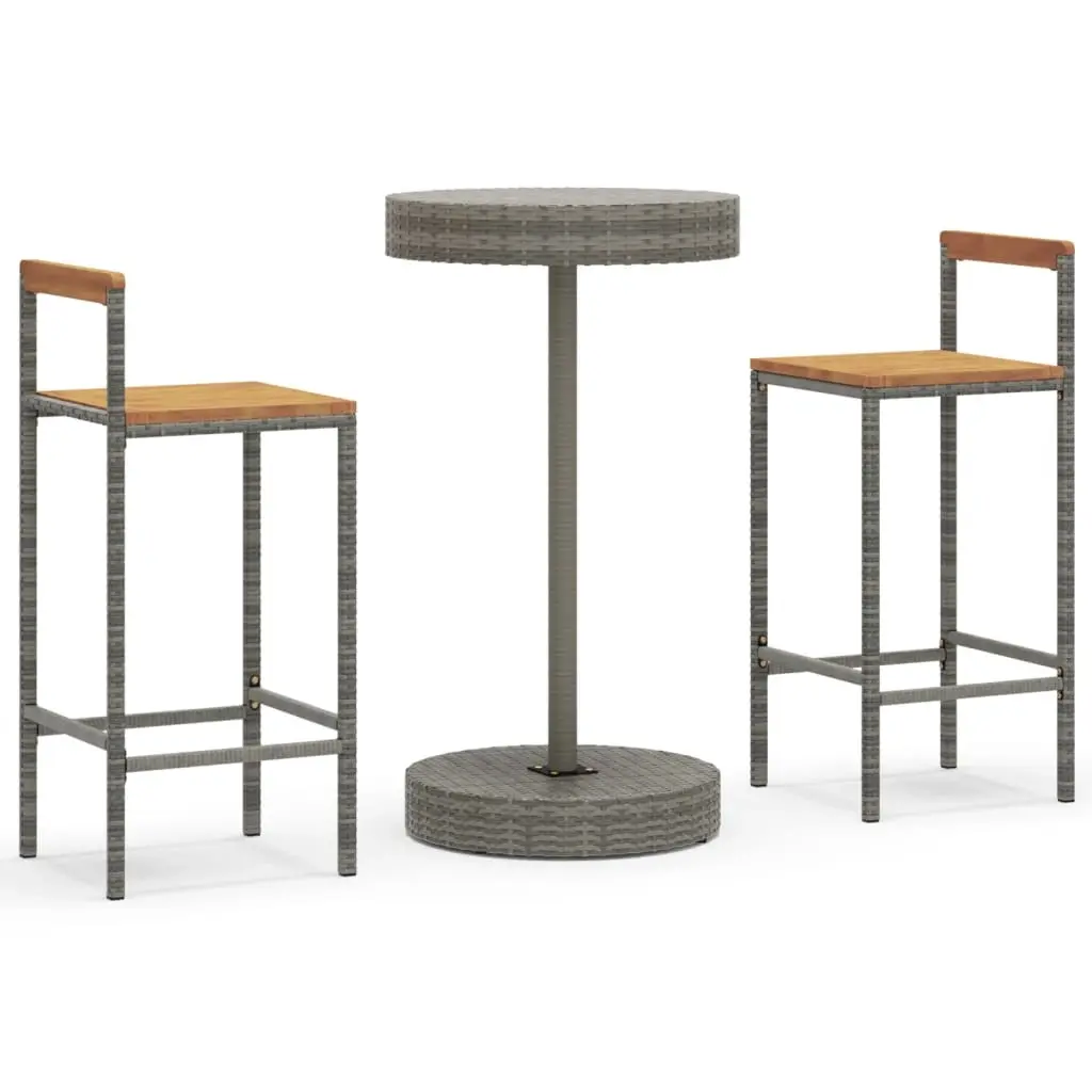 3 Piece Garden Bar Set Grey Poly Rattan&Solid Wood Acacia 3187719 - Furniture