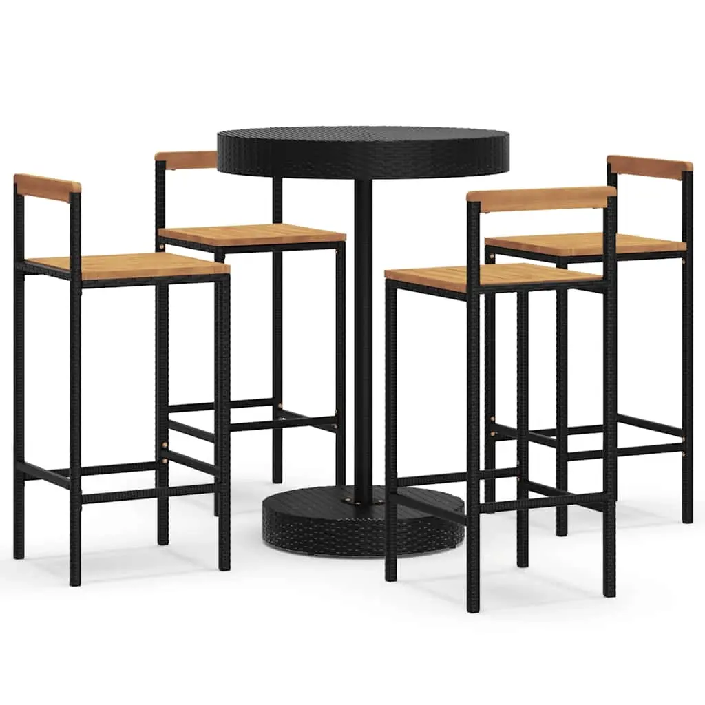 5 Piece Garden Bar Set Black Poly Rattan&Solid Wood Acacia 3187720 - Furniture
