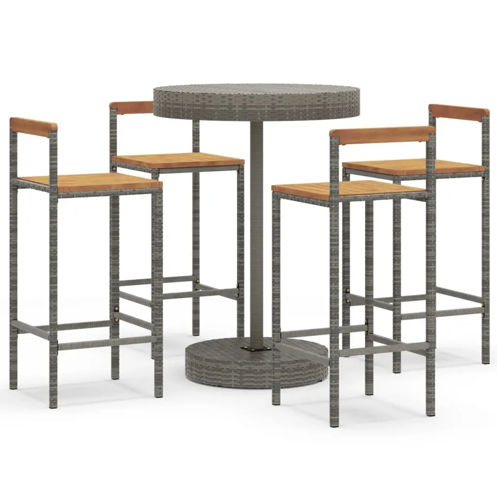 5 Piece Garden Bar Set Grey Poly Rattan&Solid Wood Acacia 3187721 - Furniture