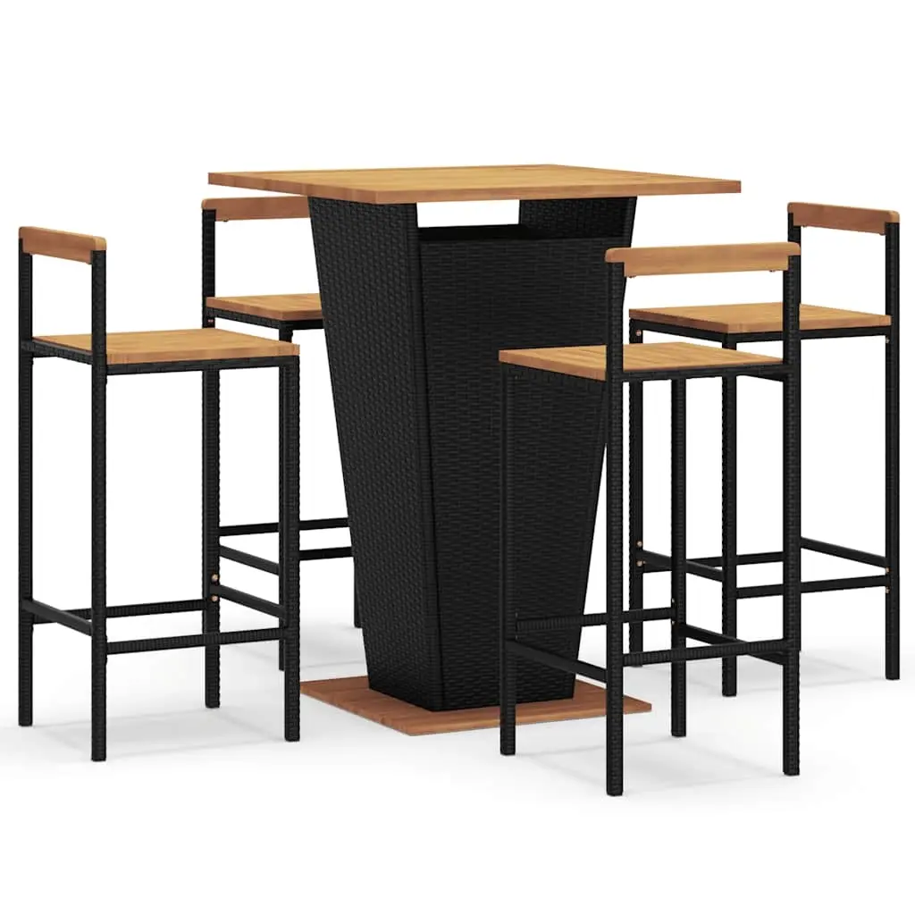 5 Piece Garden Bar Set Black Poly Rattan&Solid Wood Acacia 3187727 - Furniture