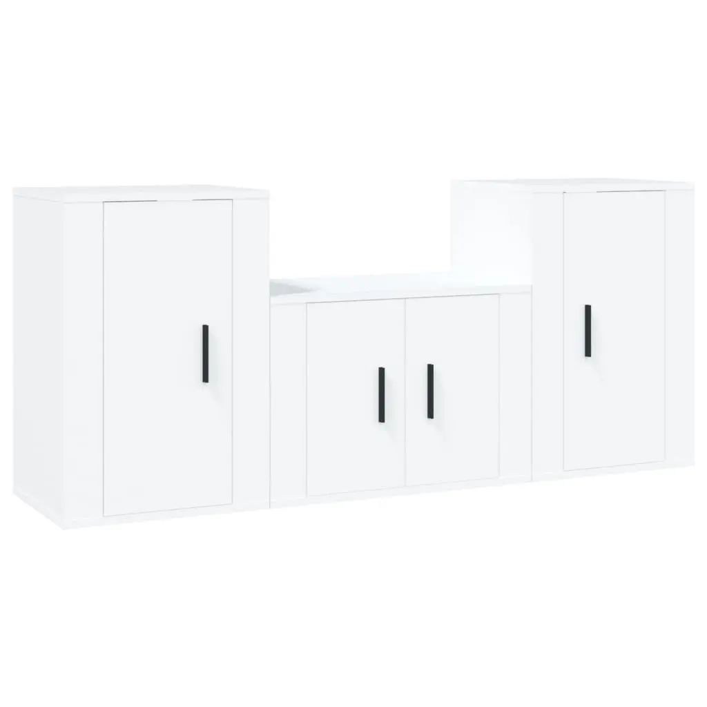 3 Piece TV Cabinet Set White Engineered Wood 3188382 - Furniture
