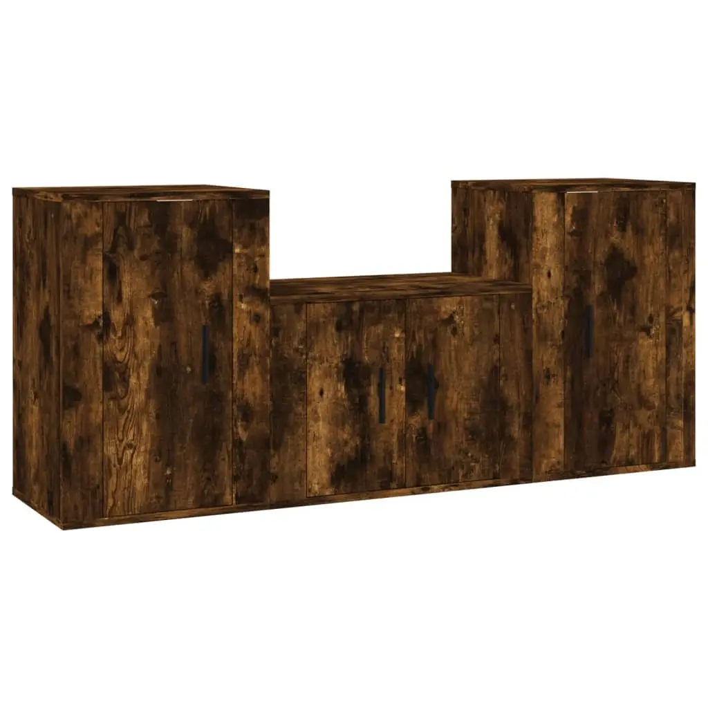 3 Piece TV Cabinet Set Smoked Oak Engineered Wood 3188387 - Furniture