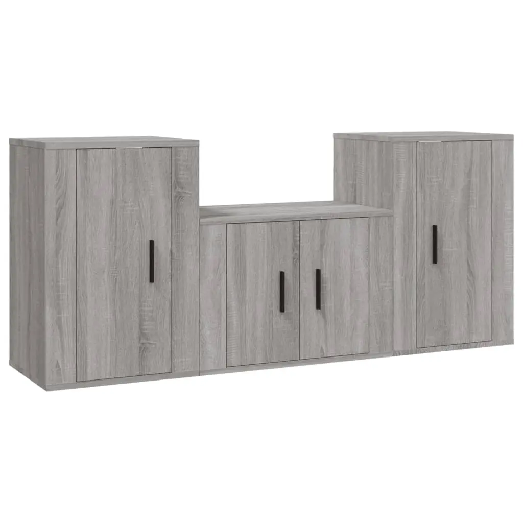 3 Piece TV Cabinet Set Grey Sonoma Engineered Wood 3188388 - Furniture