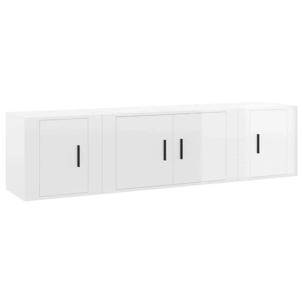 3 Piece TV Cabinet Set High Gloss White Engineered Wood 3188400 - Furniture
