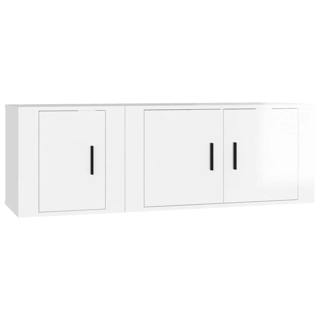 2 Piece TV Cabinet Set High Gloss White Engineered Wood 3188408 - Furniture