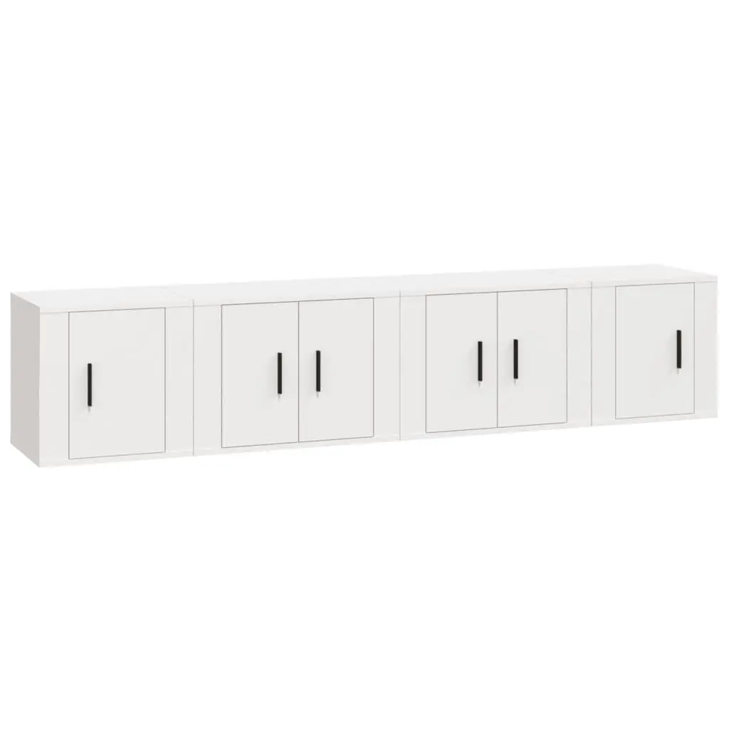 4 Piece TV Cabinet Set White Engineered Wood 3188430 - Furniture