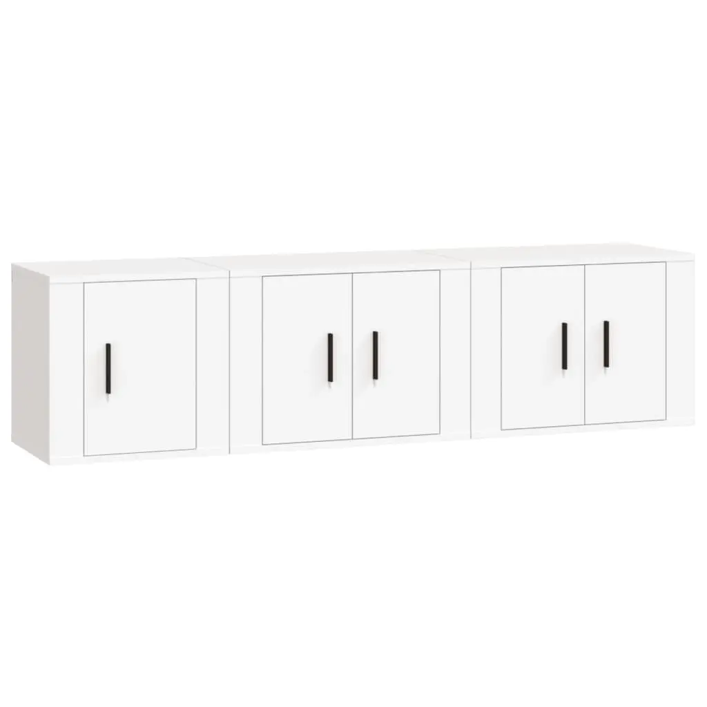 3 Piece TV Cabinet Set White Engineered Wood 3188438 - Furniture