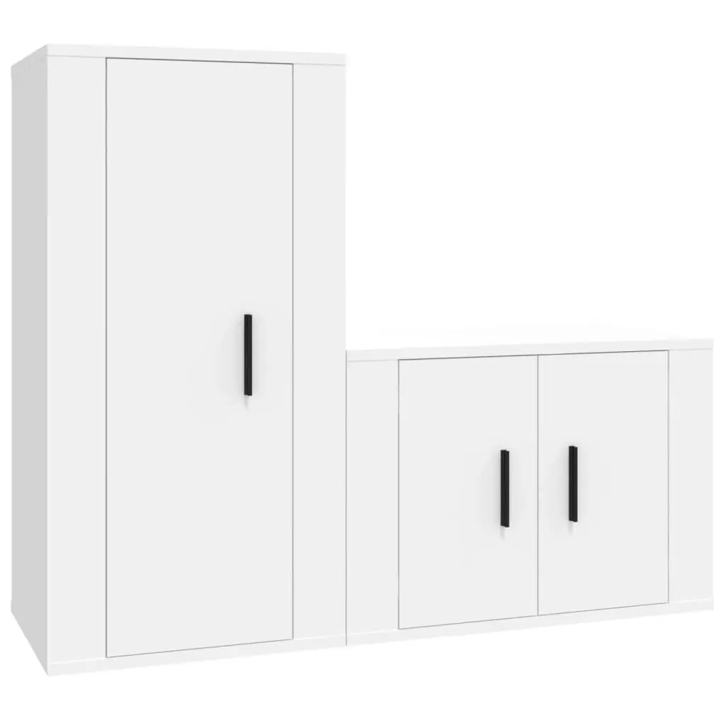 2 Piece TV Cabinet Set White Engineered Wood 3188454 - Furniture