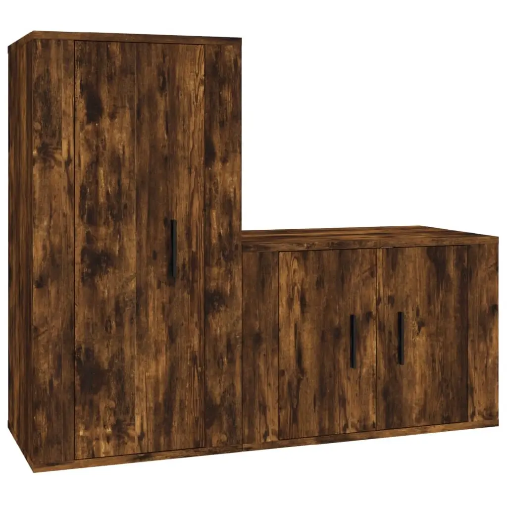 2 Piece TV Cabinet Set Smoked Oak Engineered Wood 3188459 - Furniture