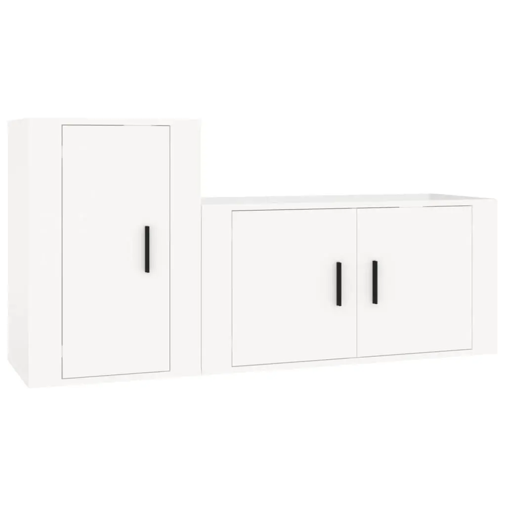 2 Piece TV Cabinet Set High Gloss White Engineered Wood 3188464 - Furniture