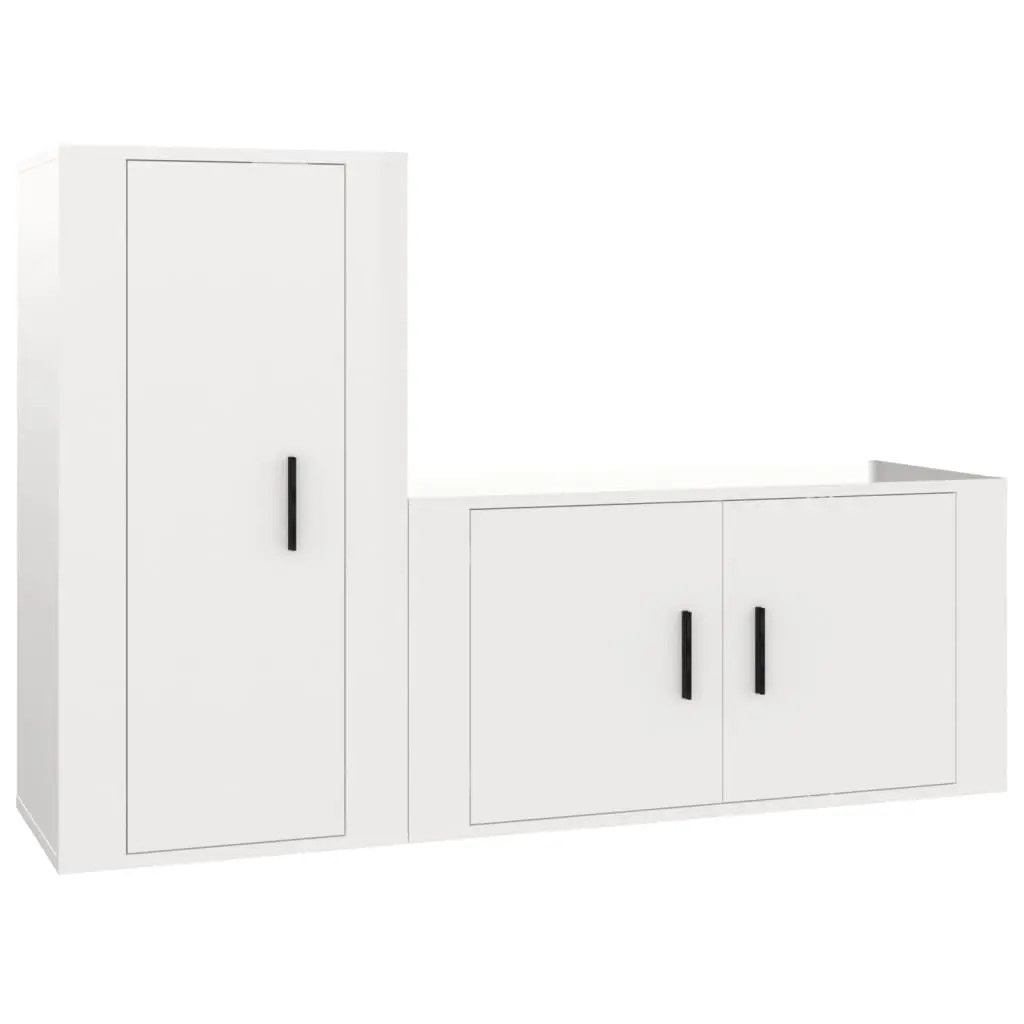 2 Piece TV Cabinet Set High Gloss White Engineered Wood 3188472 - Furniture
